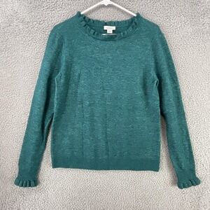 Sundance Sweater Pullover Womens S Green Tight-Knit Crew Neck Ruffle Cuffs